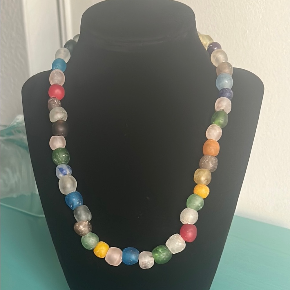 New Hand Crafted Multicolor Sea Glass Boho Beaded Necklace